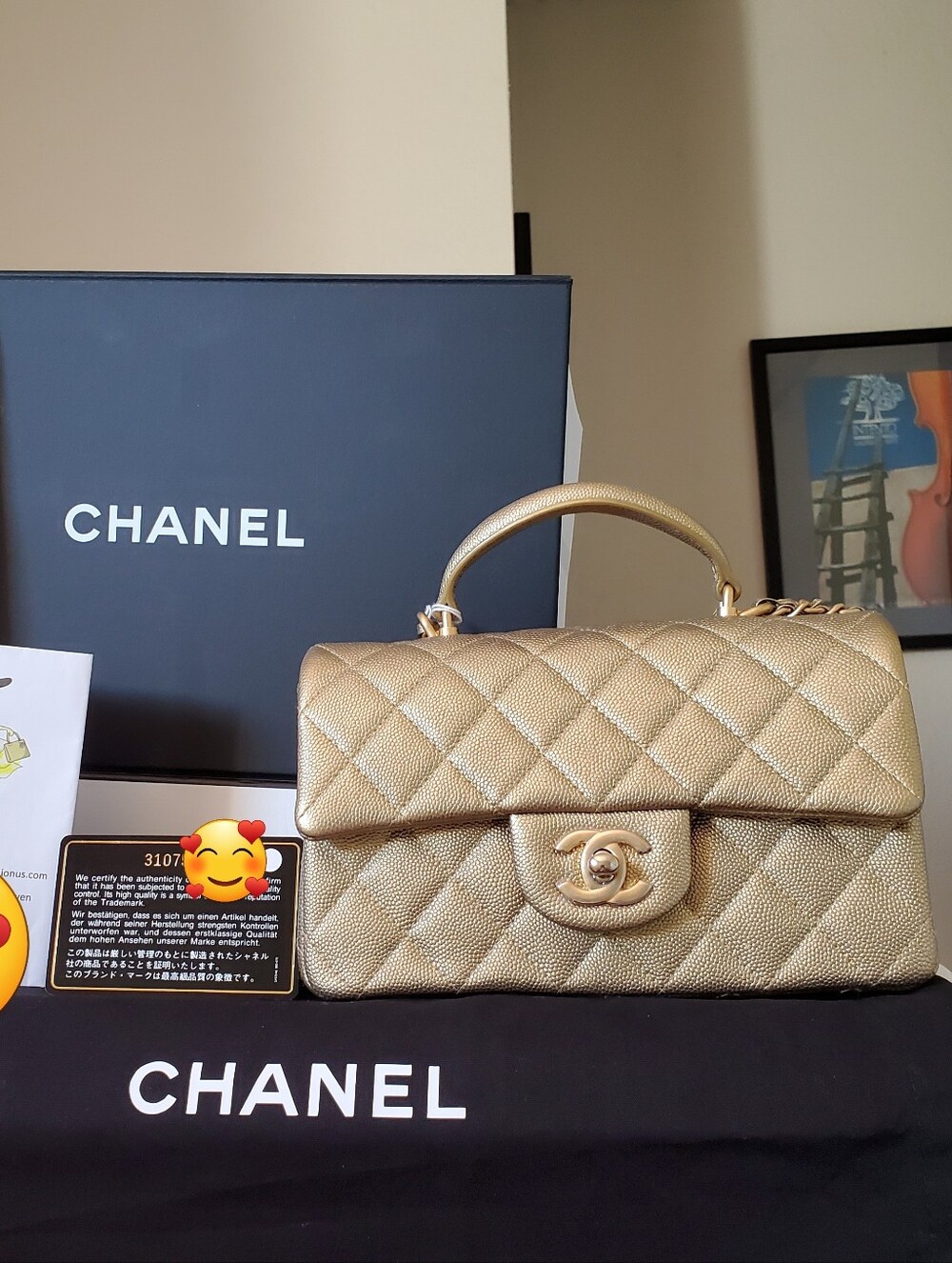 Chanel Mini Top Handle Gold Caviar